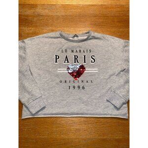 Le Marais Paris Original 1996 Gray Sequin Heart Sweatshirt